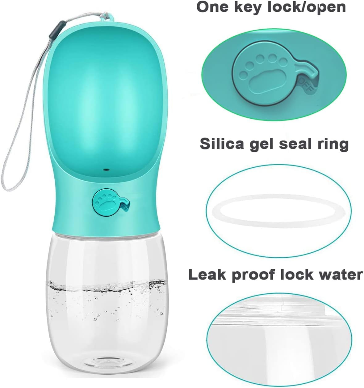 Ultimate 12Oz Leakproof Dog Water Bottle - Portable Puppy Dispenser with Big Trough for Outdoor Adventures - Safe Food Grade Plastic - Blue