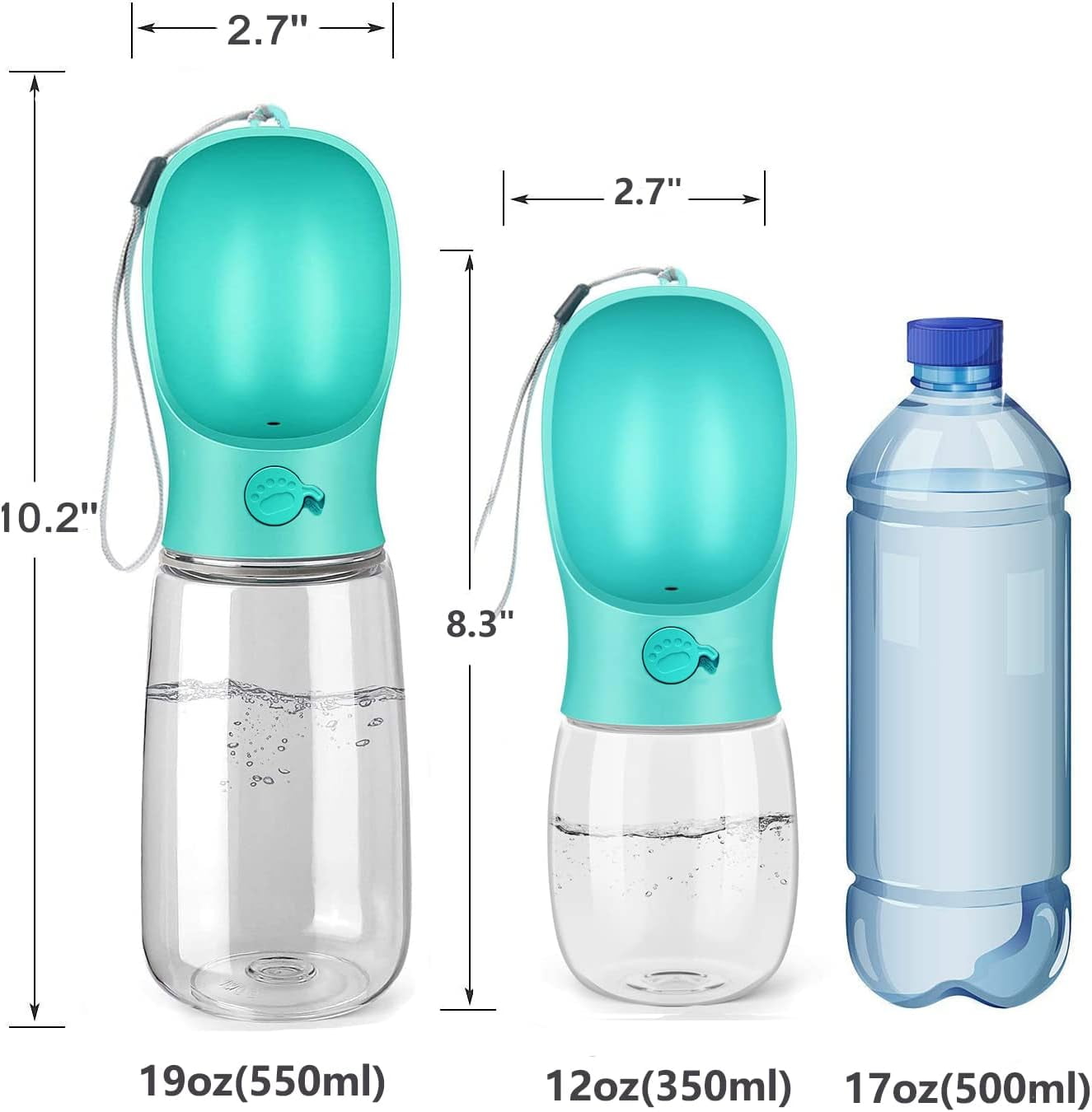 Ultimate 12Oz Leakproof Dog Water Bottle - Portable Puppy Dispenser with Big Trough for Outdoor Adventures - Safe Food Grade Plastic - Blue